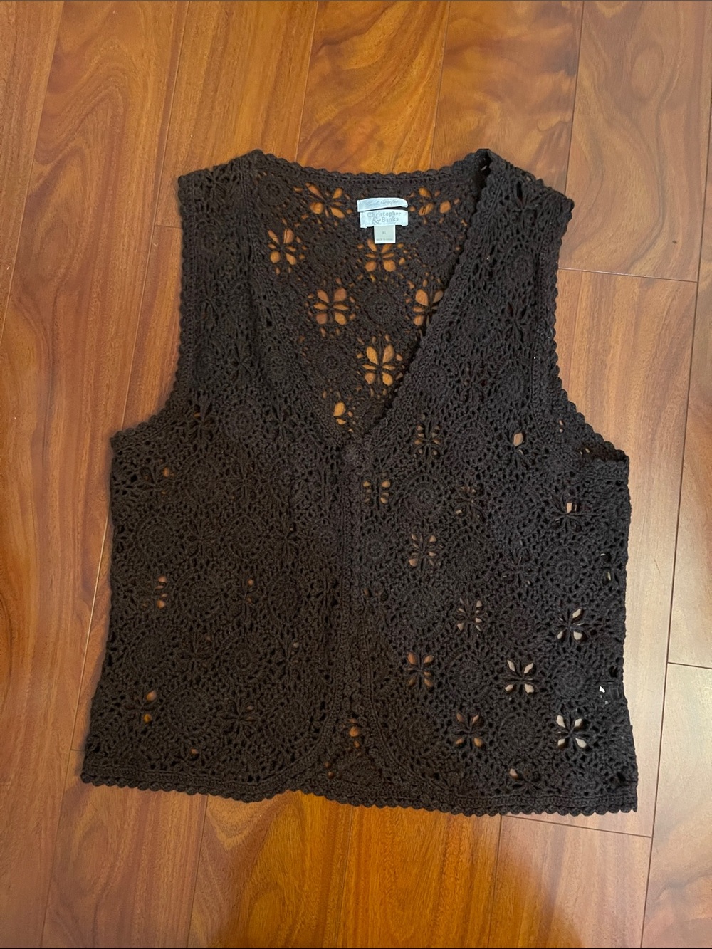 Christopher & Banks Black Crochet V-Neck Tank